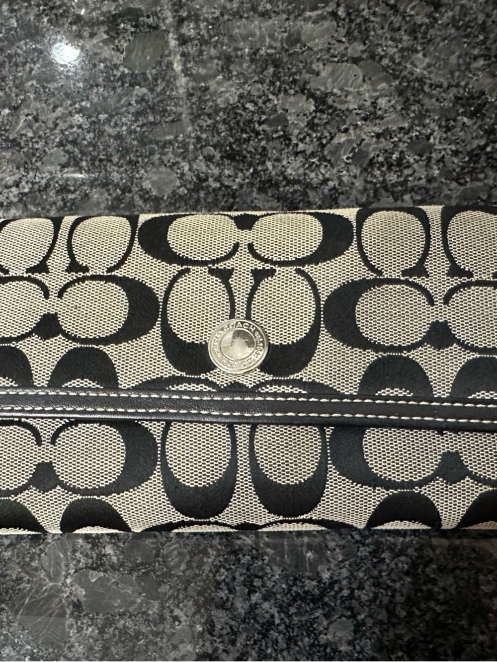 Coach Black & Cream Signature Continental Wallet